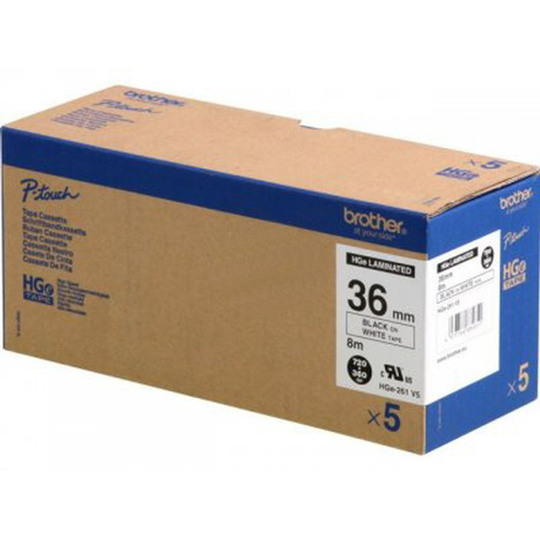 Brother P-touch Paper HGE-261V5 Black on White 5 PK