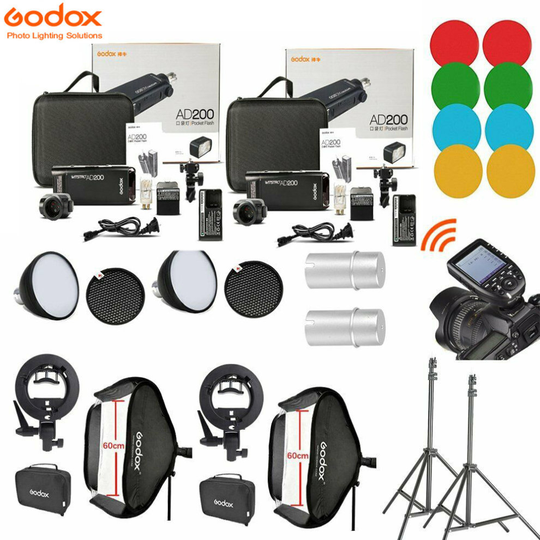 2*Godox TTL AD200 Flash+Xpro-S fr Sony+60*60cm sofbtox light stand Kit