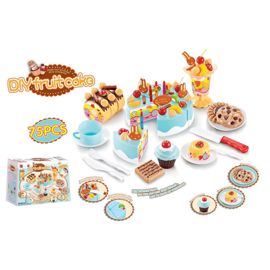 Vinsani Birthday Fruit Cake Kids Childrens Pretend Play Party Set 75Pc 6 Years +