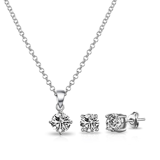 Silver Plated Round Solitaire Set Created with Swarovski Crystals