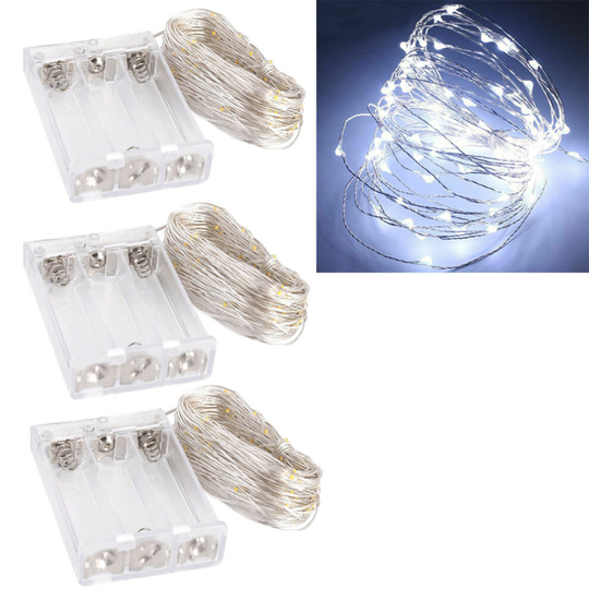 3pcs 5M Cool White Battery Powered LED String Fairy Light