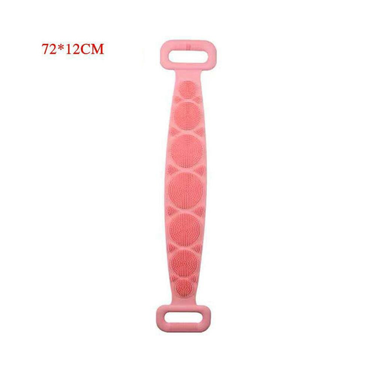 (Pink, 72*12cm) Silicone Back Scrubber Shower Bath Strap Body Cleaning Exfoliating Long Brush