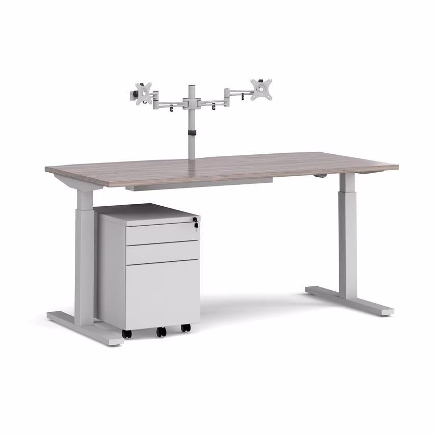 Dams ELEV8 Mono Straight Sit Stand Desk 1600mm - Silver Frame, Beech Top with Ma