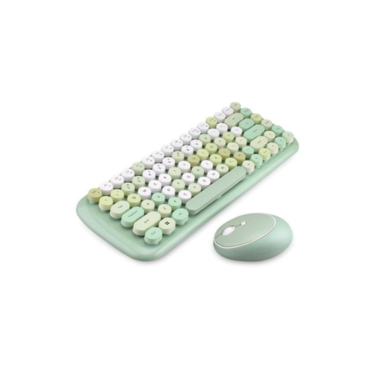 (Green) Classic Vintage Wireless Keyboard And Mouse Set In Blue/Pink/Green