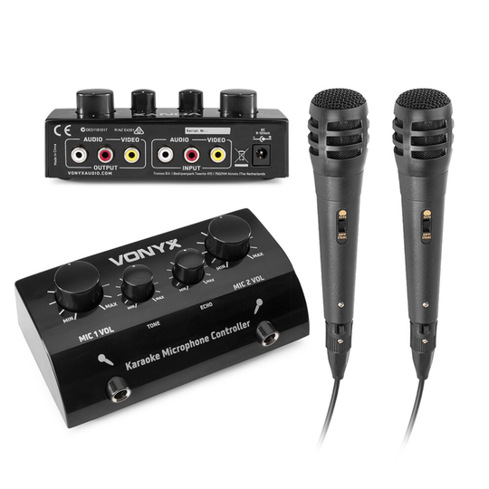 Vonyx AV430B Karaoke Microphone Mixer Controller System Set for TV Blu-Ray Computer PC Tablets Smart phone DVD Hi-Fi Stereo Home Theater Speakers RCA