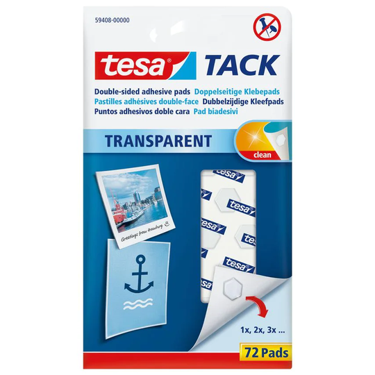 Tesa (Stationery) Tesa Tack Double Sided Adhesive Pads Transparent, Pack of 72