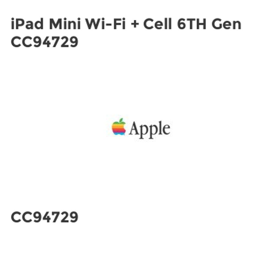 Apple iPad Mini Wi-Fi + Cell 6TH Gen CC94729