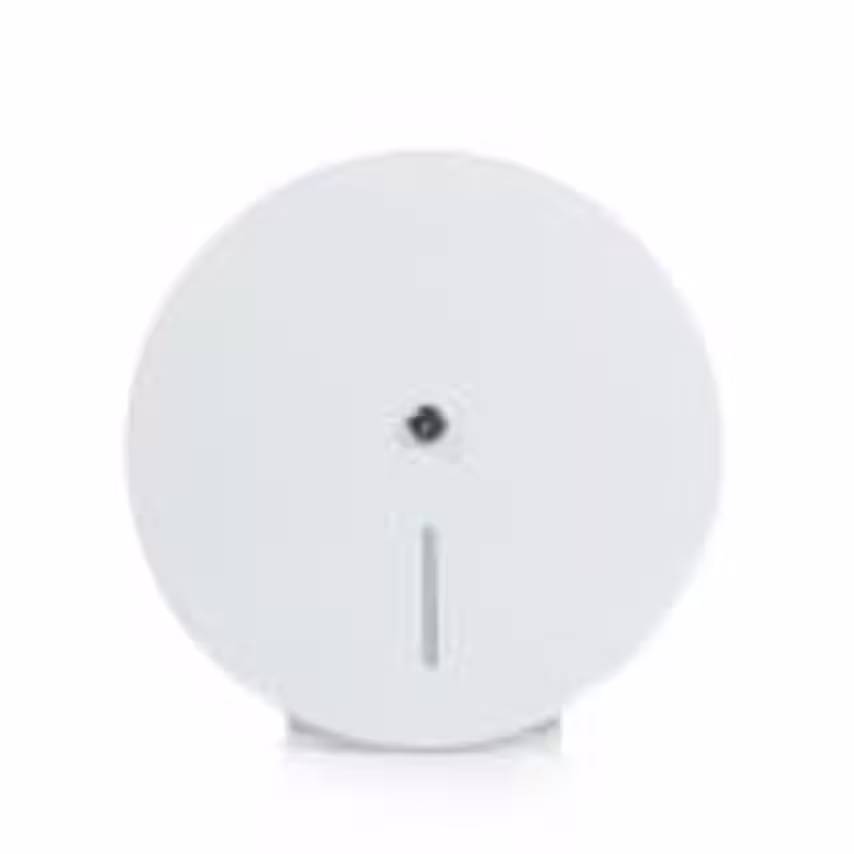 JanSan Metal Jumbo Mini Toilet Roll Dispen Dispenser White Each