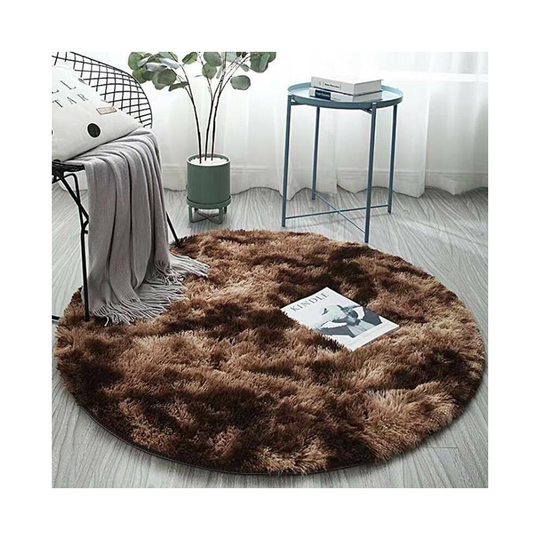 (Coffee, 120*120CM) Circle Round Shaggy Fluffy Anti-Skid Rug Living Room Bedroom Carpets Floor Mats
