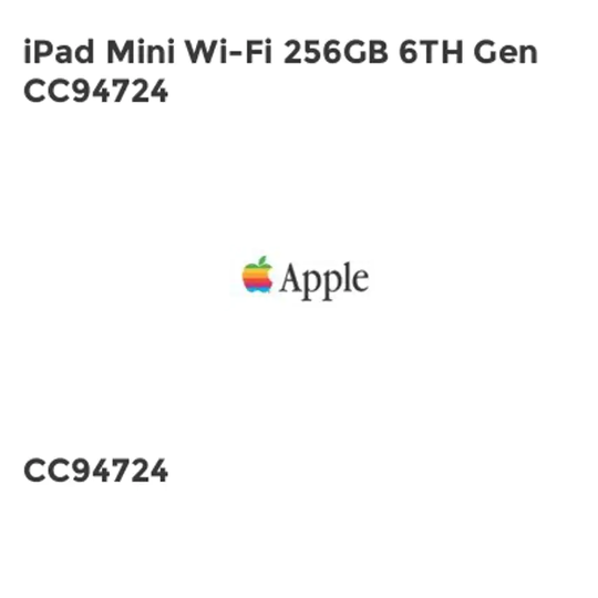 Apple iPad Mini Wi-Fi 256GB 6TH Gen CC94724