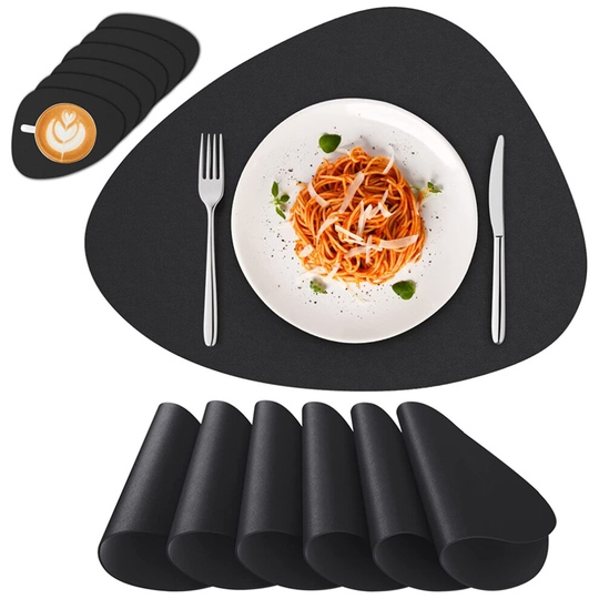 Placemats and Coasters Sets, PU Leather Placemat Non-Slip Dining Table