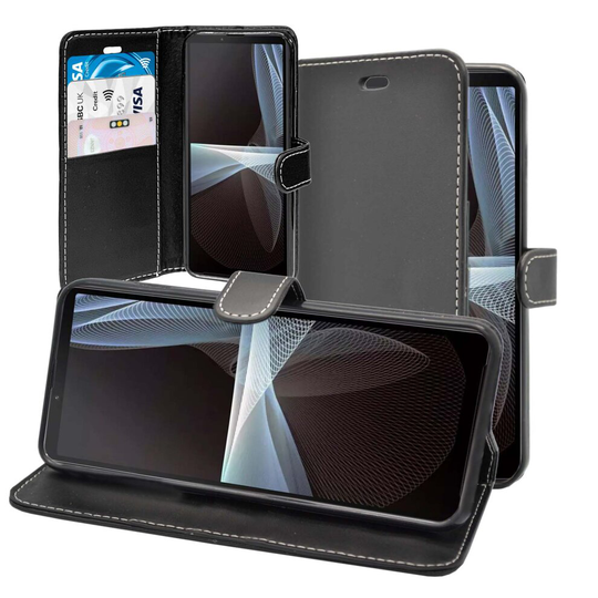 For Sony Xperia 10 III Case Black Wallet Flip PU Leather Kickstand Card Holder Cover