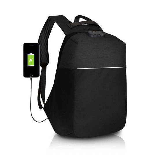 Aquarius Waterproof Anti Theft Backpack with USB Charging Port - Black
