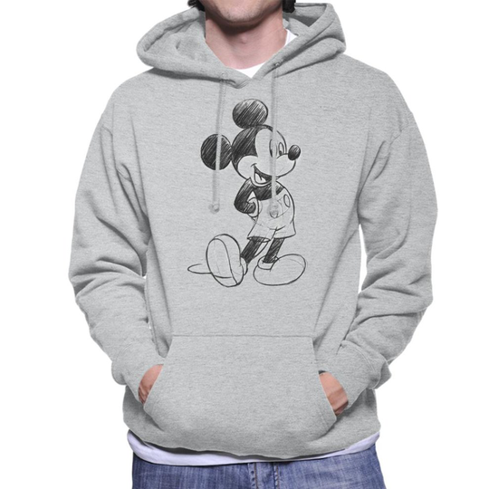 (Medium, Heather Grey) Disney Mickey Mouse Sketch Drawing Men's Hooded Sweatshirt