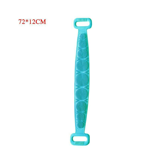 (Green, 72*12cm) Silicone Back Scrubber Shower Bath Strap Body Cleaning Exfoliating Long Brush