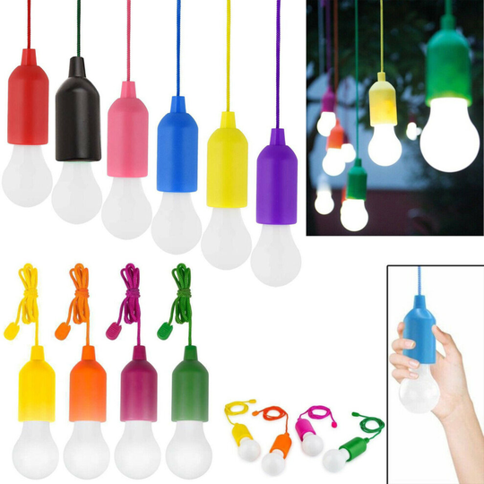 (Black) LED Pull Cord Light Bulb Camping Tent Reading Room Decorative Lamp White