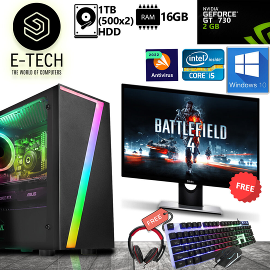 Gaming PC Quad Core i5 Computer 16GB RAM DDR3 1TB HDD Win10 GT730 2GB