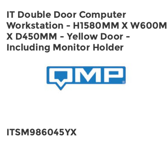 QMP IT Double Door Computer Workstation - H1580mm x W600mm x D450mm - Yellow Doo