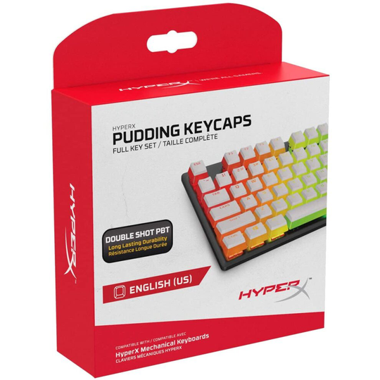 HyperX Pudding Keycaps - Full Key Set - PBT - White - English (US) Layout - 104 Key, Backlit, OEM Profile