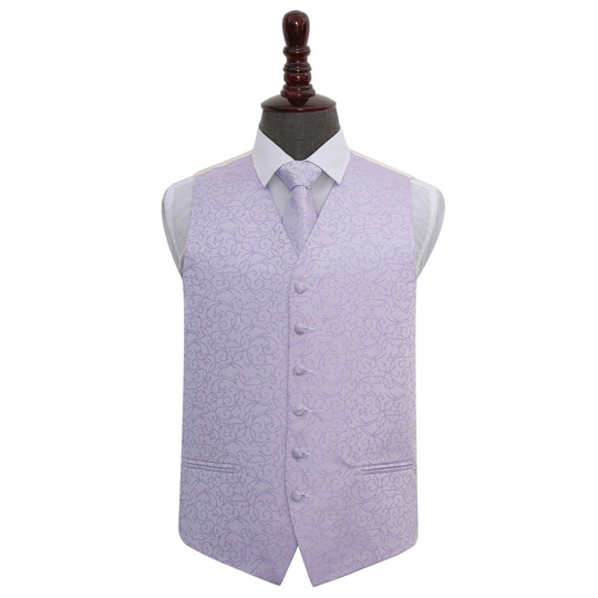 Lilac Swirl Wedding Waistcoat & Tie Set 44'