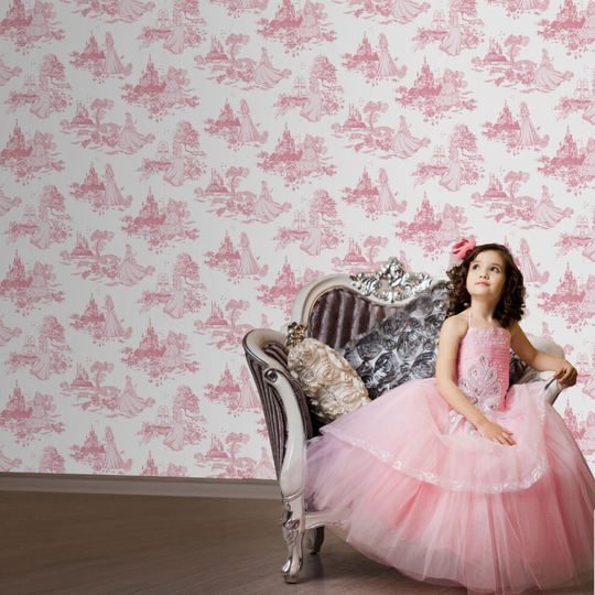 Disney Princess Toile Pink Wallpaper