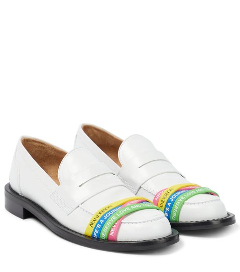 Elastic-trimmed leather loafers