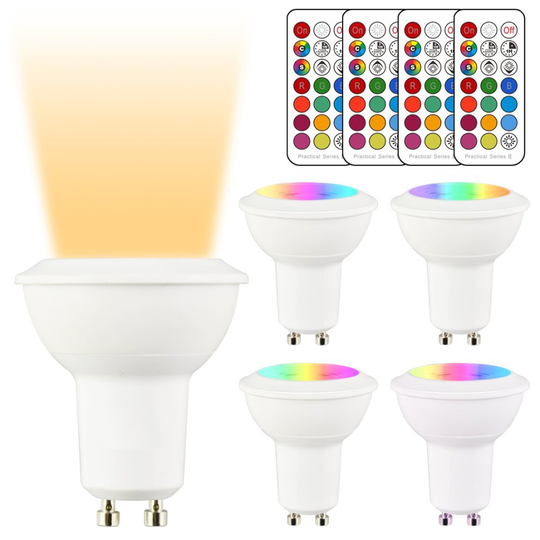 LightAurora GU10 LED Bulbs, 3W Dimmable Colour Changing Spot Light Bulb with Remote, RGB+ Warm White (2700K), Timing, Double Memory (4 Pack)