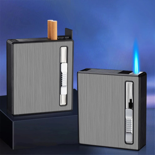 Automatic Cigarette Case Dispenser with Butane Gas Lighter Windproof