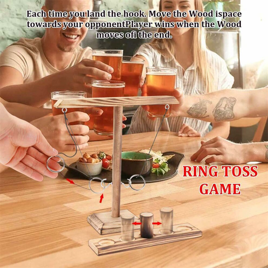 Hook and Ring Toss Battle Game Toy Handmade Wooden interactive Drinking Gaming