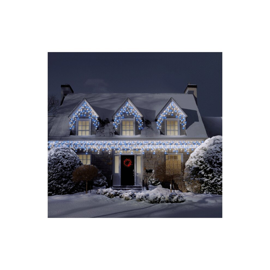 (20m) Best Artificial Bright White & Blue Outdoor Connectable Christmas LED Icicle Lights Waterproof 8 Multi-Function with Timer & Memory