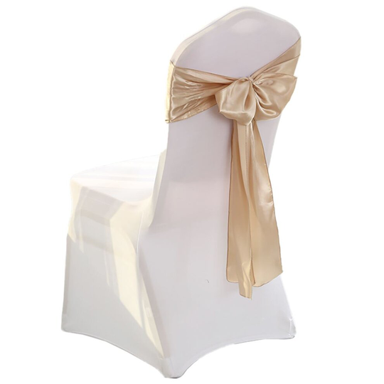 (Champagne) Satin Chair Cover Sashes Fuller Bow Ribbon Wedding Banquet Party Décor 10 Pcs