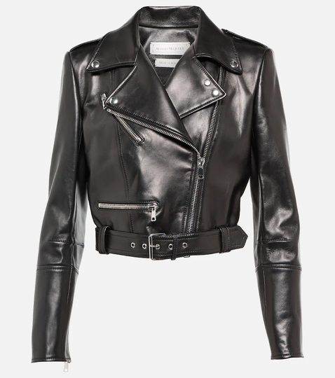 Crop leather biker jacket