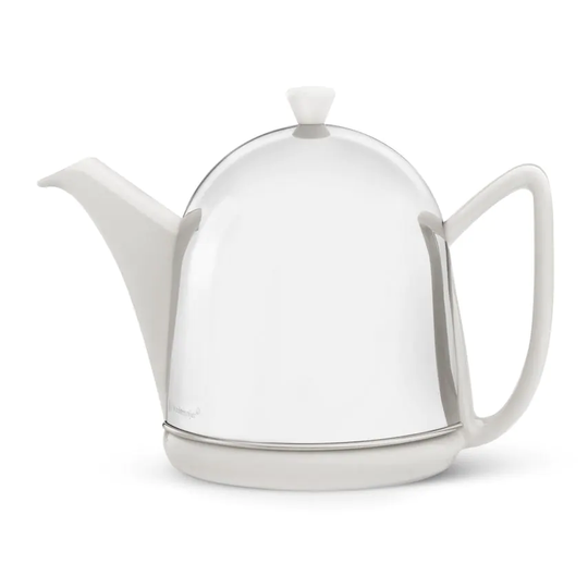 Bredemeijer Teapot Cosy Design Stoneware White Body 1.0L with Polished Steel Cas