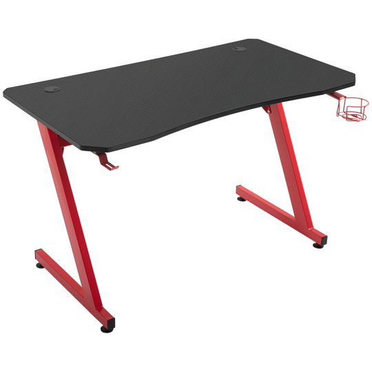 HOMCOM Gaming Desk with Cup Headphone Holder Adjustable Feet, Red