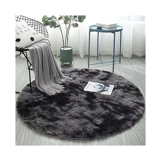 (Dark Grey, 80*80CM) Anti Slip Circle Round Shaggy Fluffy Rug Living Room Bedroom Carpet Floor Mat
