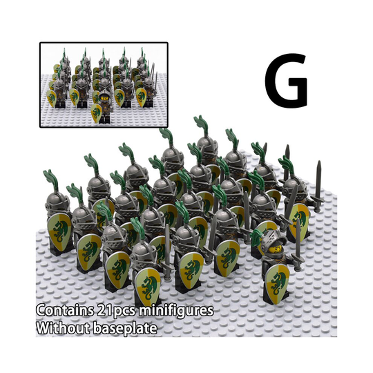(G) 7 styles 21pcs ancient medieval soldiers without baseplate army building block minifigures