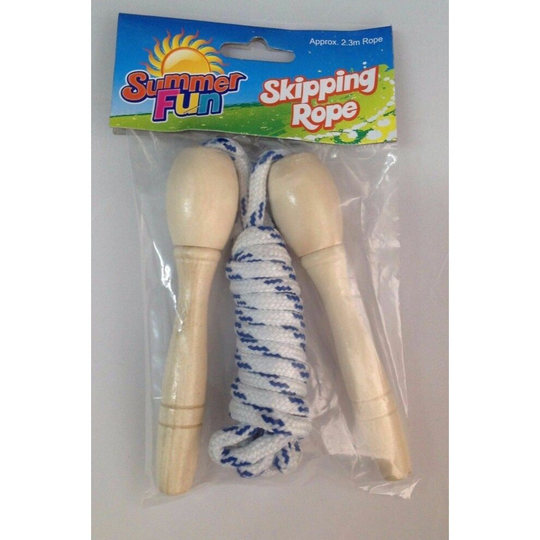 TRADITIONAL SKIPPING ROPE WOOD HANDLES CLASSIC DESIGN 2.3m ROPE SUMMER FUN