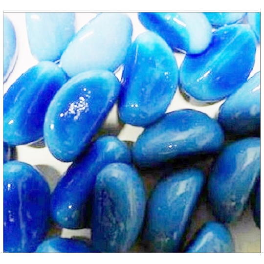 (250g) Ceramic Blue Glass Bean Pebbles 20mm Home Garden Memorial