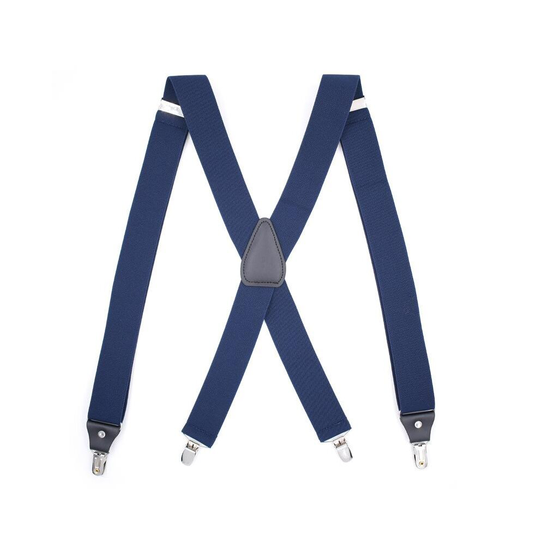 (Navy Blue, 35mm) Unisex Braces Plain Colour Wide Heavy Duty Adjustable Suspender