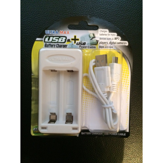 Ultra Max usb rechargeable batteries charger with usb cable.