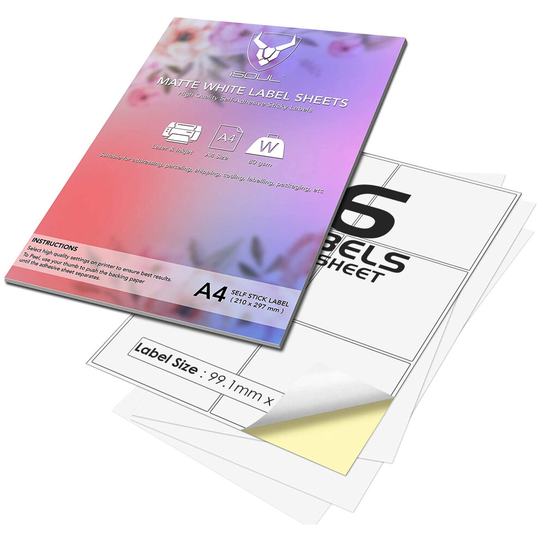 (20 Pack) 6 Labels Per A4 Sheet, Self Adhesive Address Mailing, Shipping, Postage, Laser & Inkjet Printer Compatible Quickdry