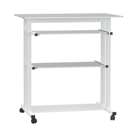 HOMCOM Computer Workstation Laptop PC Desk Glass Table Stand w/ Wheels