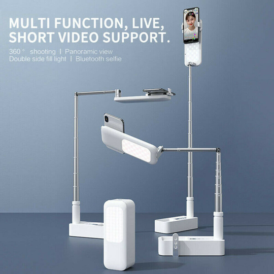 Phone Holder Stand with Wireless Dimmable LED Selfie Fill Light Lamp
