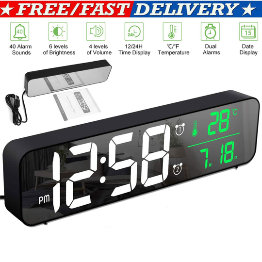 Digital Alarm Clock Bedside Mains Powered Bedside Clock LED Display