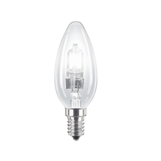 Pack of 4 - Philips B35 28W (=Standard 35W Bulb) SES E14 Energy Saving EcoClassic Halogen Candle Bulbs
