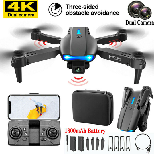 (Black) Drone X Pro WIFI FPV 4K HD Dual Camera Foldable RC