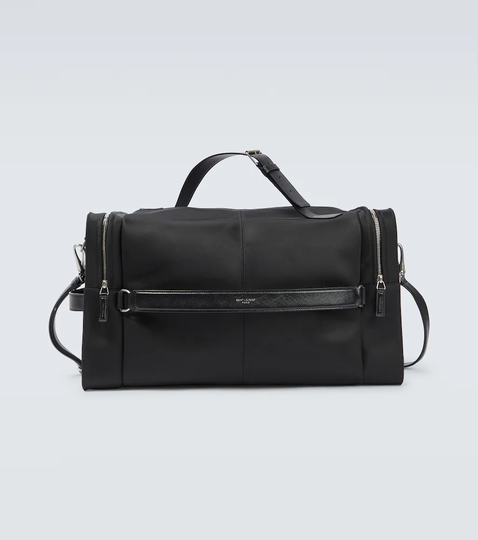 Leather-trimmed duffle bag