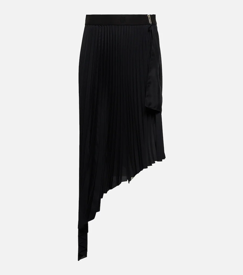 Asymmetric pleated crêpe midi skirt