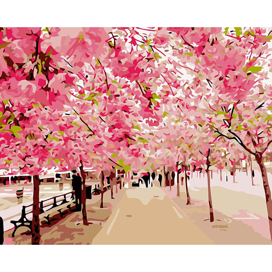 Fuumuui Paint By Numbers For Adults and Kids DIY Oil Painting Gift Kits Pre-Printed Canvas Art Home Decoration -Cherry Blossoms...
