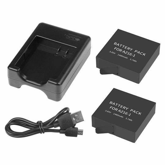 2-Pack 1480mAh Lithium Lion Rechargeable Battery + Dual USB Charger Pack Kit for Xiaomi YI Lite/4K/4k+ Cam